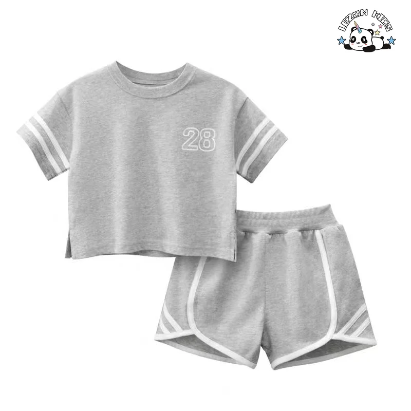 LEZONKIDS - Customizable Wholesale High Quality Number Printing Sport Summer Little Clothing Sets 2pcs Girl Outfit Set